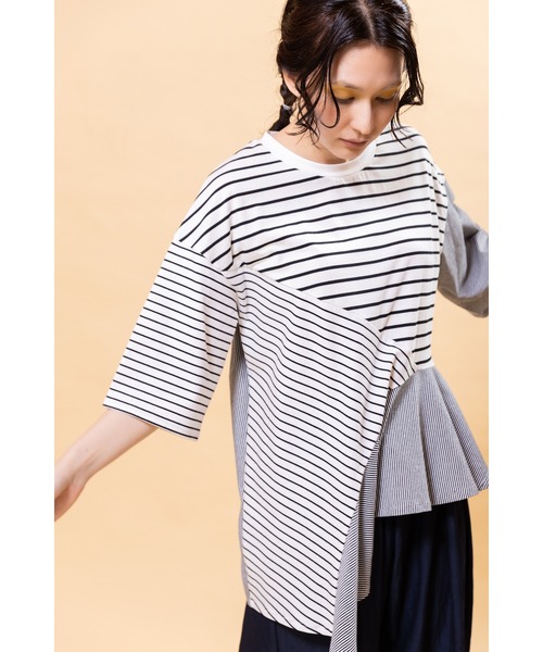 OSMOSIS(オズモーシス)の「切替イレギュラーヘムTシャツ(Tシャツ/カットソー・レディース・ブラック/ホワイト/ホワイト×ブラック・ONE SIZE)」の6枚目の写真