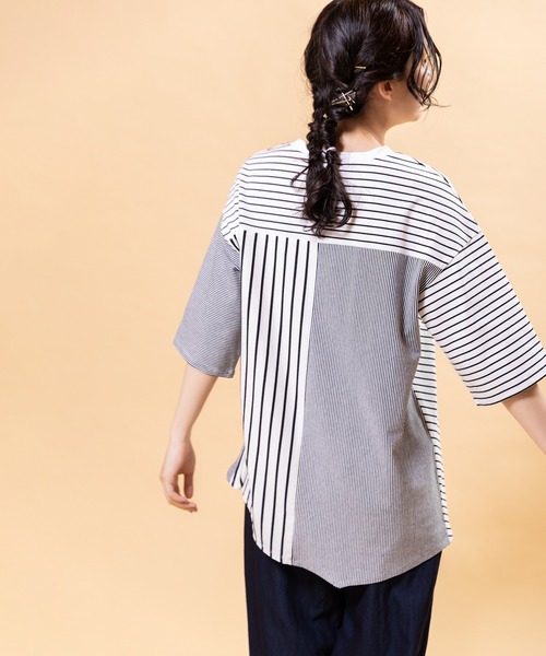 OSMOSIS(オズモーシス)の「切替イレギュラーヘムTシャツ(Tシャツ/カットソー・レディース・ブラック/ホワイト/ホワイト×ブラック・ONE SIZE)」の7枚目の写真
