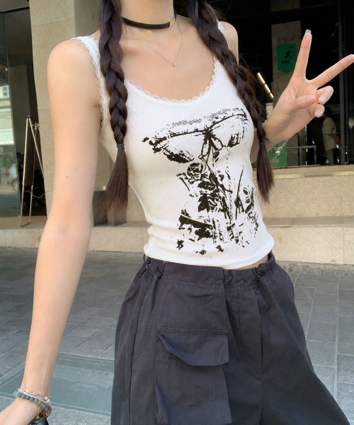 Miniministore(ミニミニストア)の「Y2Kタンクトップカップ付きキャミソール(タンクトップ・レディース・ホワイト/ブラック/グレー/イエロー・FREE)」の18枚目の写真