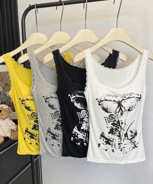Miniministore(ミニミニストア)の「Y2Kタンクトップカップ付きキャミソール(タンクトップ・レディース・ホワイト/ブラック/グレー/イエロー・FREE)」の21枚目の写真