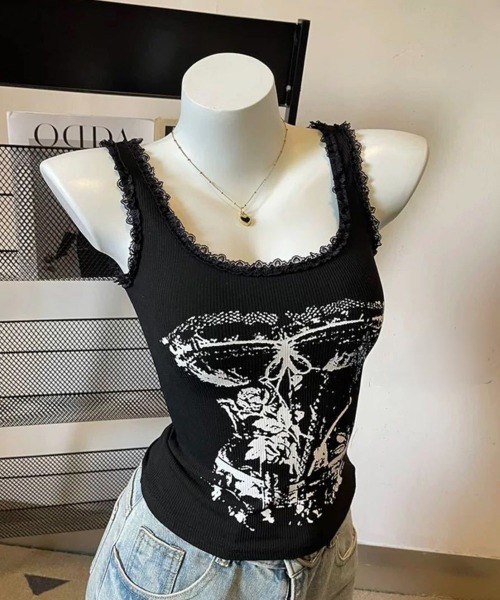 Miniministore(ミニミニストア)の「Y2Kタンクトップカップ付きキャミソール(タンクトップ・レディース・ホワイト/ブラック/グレー/イエロー・FREE)」の13枚目の写真
