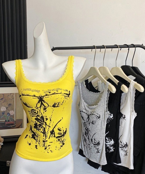 Miniministore(ミニミニストア)の「Y2Kタンクトップカップ付きキャミソール(タンクトップ・レディース・ホワイト/ブラック/グレー/イエロー・FREE)」の15枚目の写真
