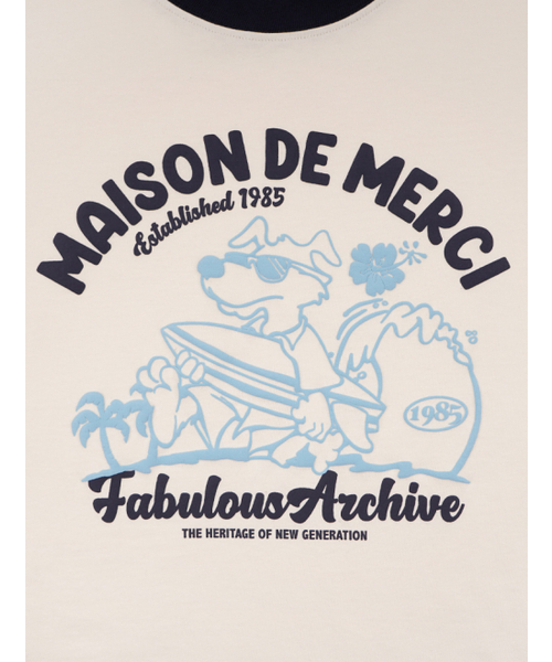 FABULOUS ARCHIVE(ファビュラスアーカイブ)の「ユニセックス オーバーサイズ パピーサーフィン リンガー 半袖Tシャツ クリームネイビー(FCE2TS401M)(Tシャツ/カットソー・レディース・クリーム・LARGE/MEDIUM/SMALL)」の4枚目の写真
