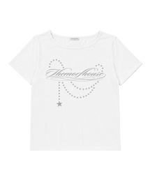 スターチェーンレタリングオーバーサイズワンショルダーハーフスリーブTシャツホワイト
