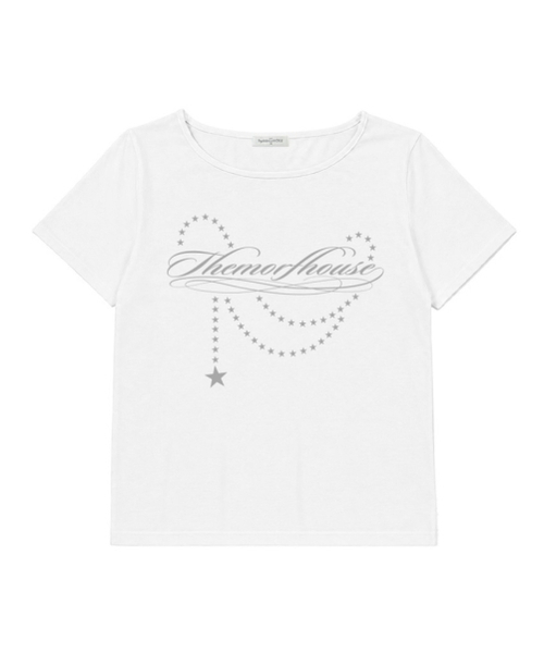 THEMORFHOUSE(ザモーフハウス)の「スターチェーンレタリングオーバーサイズワンショルダーハーフスリーブTシャツホワイト(Tシャツ/カットソー・レディース・その他・MEDIUM)」の1枚目の写真