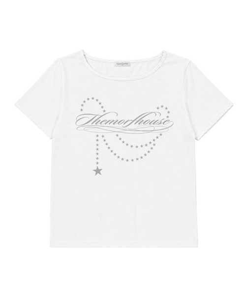THEMORFHOUSE(ザモーフハウス)の「スターチェーンレタリングオーバーサイズワンショルダーハーフスリーブTシャツホワイト(Tシャツ/カットソー・レディース・その他・MEDIUM)」の3枚目の写真
