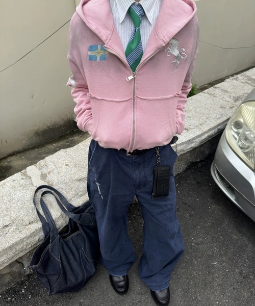FreeZone(フリーゾーン)の「アシンメトリージップデザインワイドパンツ(チノパンツ・メンズ・ブルー・S/M/L)」の7枚目の写真