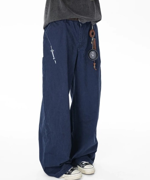 FreeZone(フリーゾーン)の「アシンメトリージップデザインワイドパンツ(チノパンツ・メンズ・ブルー・S/M/L)」の10枚目の写真