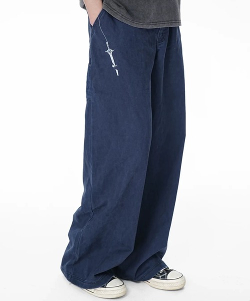 FreeZone(フリーゾーン)の「アシンメトリージップデザインワイドパンツ(チノパンツ・メンズ・ブルー・S/M/L)」の11枚目の写真