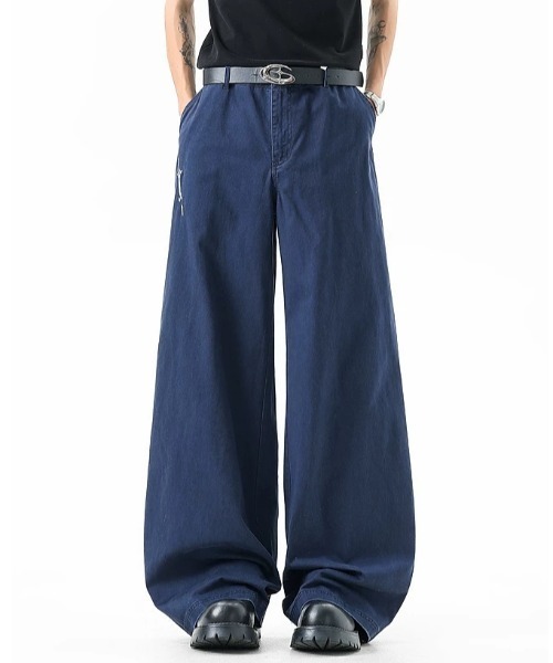 FreeZone(フリーゾーン)の「アシンメトリージップデザインワイドパンツ(チノパンツ・メンズ・ブルー・S/M/L)」の15枚目の写真