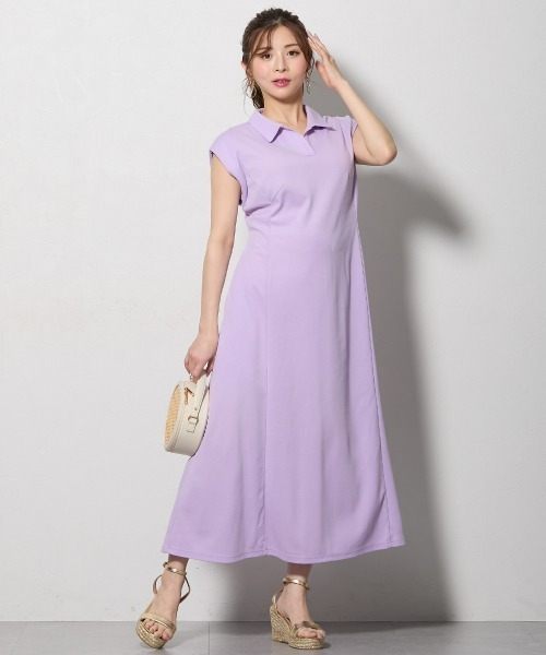 Nissen glamor(ニッセングラマー)の「【大きい胸専用】吸汗速乾・UVカット フレンチスリーブスキッパー衿ポロワンピース(ロング丈)(ワンピース・レディース・ラベンダー/ネイビー・LL/L/M)」の2枚目の写真