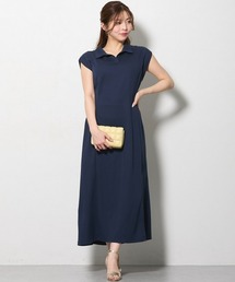 【大きい胸専用】吸汗速乾・UVカット フレンチスリーブスキッパー衿ポロワンピース(ロング丈)