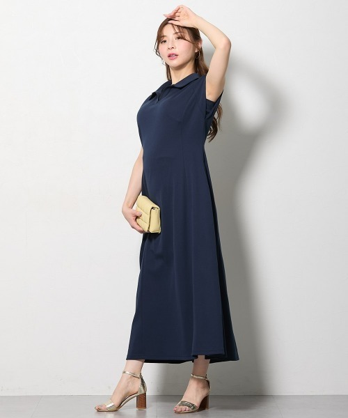 Nissen glamor(ニッセングラマー)の「【大きい胸専用】吸汗速乾・UVカット フレンチスリーブスキッパー衿ポロワンピース(ロング丈)(ワンピース・レディース・ラベンダー/ネイビー・LL/L/M)」の16枚目の写真