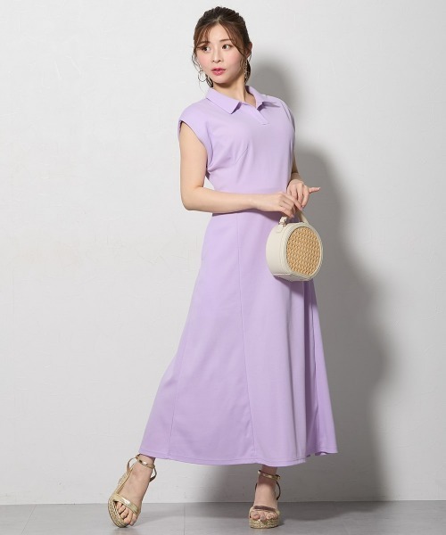Nissen glamor(ニッセングラマー)の「【大きい胸専用】吸汗速乾・UVカット フレンチスリーブスキッパー衿ポロワンピース(ロング丈)(ワンピース・レディース・ラベンダー/ネイビー・LL/L/M)」の22枚目の写真