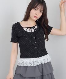 裾レースドッキングカットソー