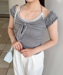 【ZOZOTOWN限定】フロントリボン花柄レーストップス