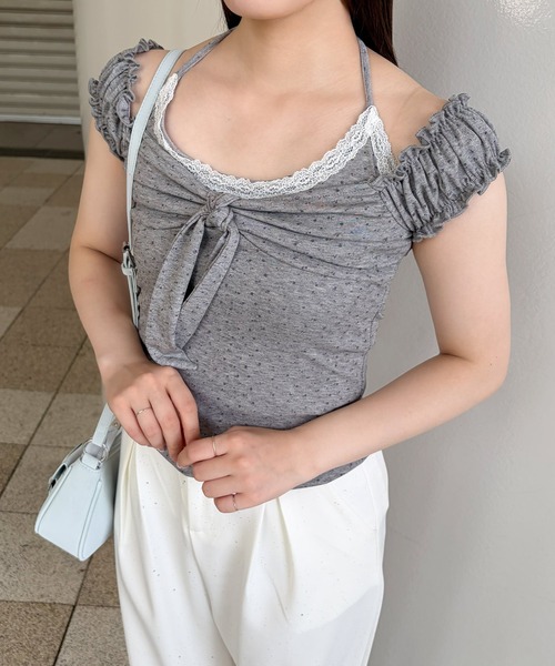 frunco(フランコ)の「【ZOZOTOWN限定】フロントリボン花柄レーストップス(Tシャツ/カットソー・レディース・ホワイト/ブルー/グレー・FREE)」の2枚目の写真