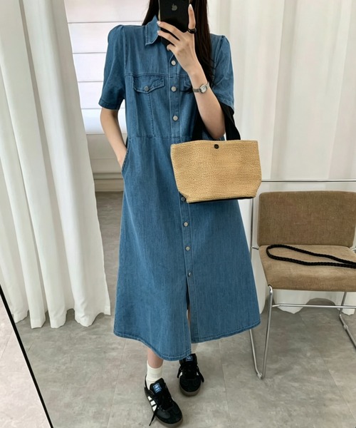 FAVORITO(ファヴォリート)の「デニムシャツワンピース(ワンピース・レディース・ライトブルー/ダークブルー・F)」の12枚目の写真