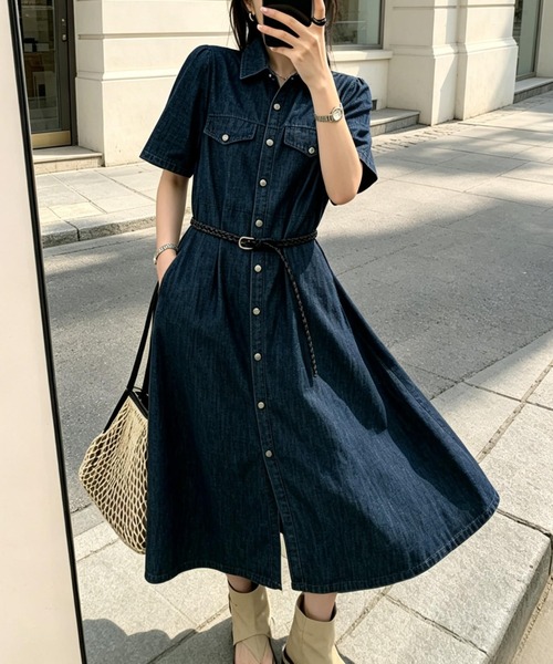 FAVORITO(ファヴォリート)の「デニムシャツワンピース(ワンピース・レディース・ライトブルー/ダークブルー・F)」の10枚目の写真