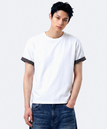 ロールアップスリーブクロップ半袖Tシャツホワイト