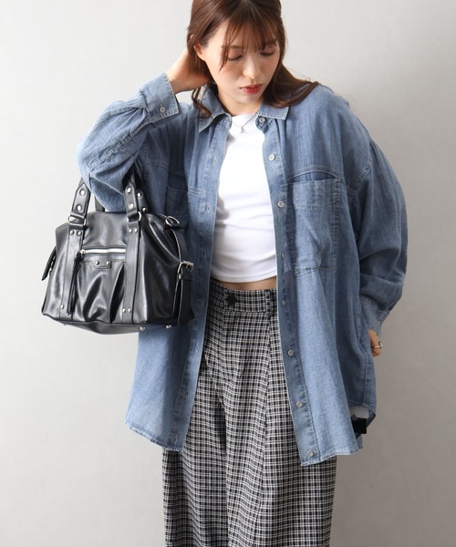 SpRay(スプレイ)の「シアーデニム2WAYシャツ(シャツ/ブラウス・レディース・ブラウン/ピンク/ブラック系その他/ブルー系その他・FREE)」の8枚目の写真
