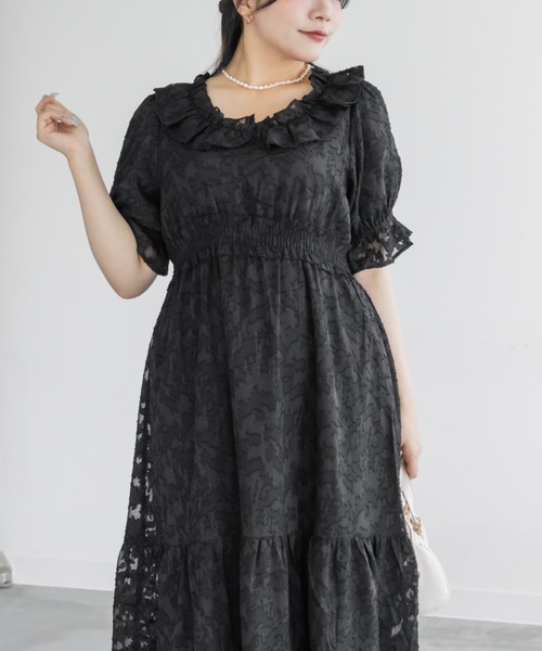CLETTE(クレット)の「フラワージャガードシャーリングワンピース(ワンピース・レディース・ネイビー/ブラック/ラベンダー・LL/3L/4L)」の21枚目の写真