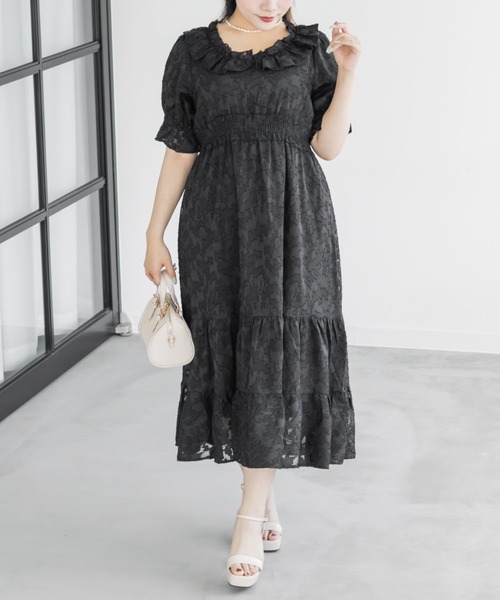CLETTE(クレット)の「フラワージャガードシャーリングワンピース(ワンピース・レディース・ネイビー/ブラック/ラベンダー・LL/3L/4L)」の22枚目の写真