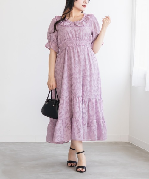 CLETTE(クレット)の「フラワージャガードシャーリングワンピース(ワンピース・レディース・ネイビー/ブラック/ラベンダー・LL/3L/4L)」の7枚目の写真