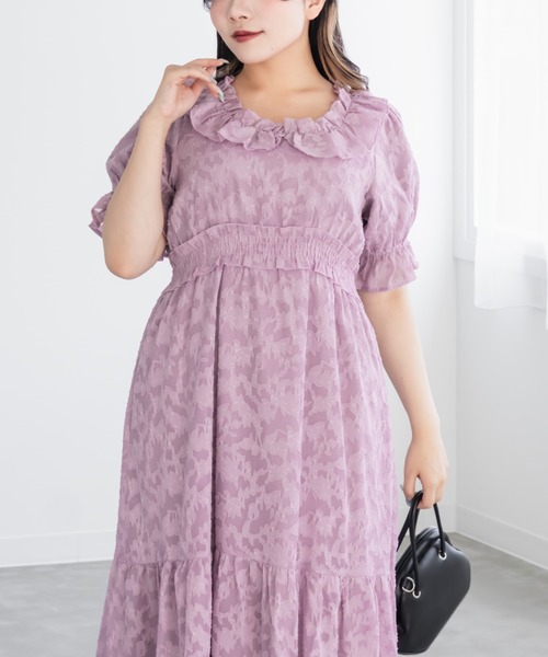 CLETTE(クレット)の「フラワージャガードシャーリングワンピース(ワンピース・レディース・ネイビー/ブラック/ラベンダー・LL/3L/4L)」の6枚目の写真