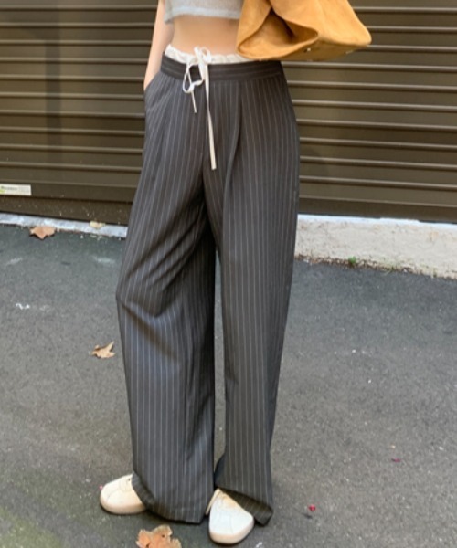 FLINEA(フリネア)の「配色リボンストライプ柄パンツ(その他パンツ・レディース・グレー/ネイビー・FREE)」の4枚目の写真
