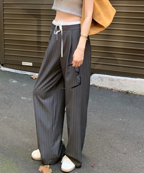 FLINEA(フリネア)の「配色リボンストライプ柄パンツ(その他パンツ・レディース・グレー/ネイビー・FREE)」の5枚目の写真