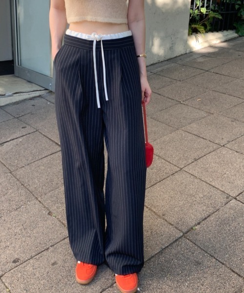 FLINEA(フリネア)の「配色リボンストライプ柄パンツ(その他パンツ・レディース・グレー/ネイビー・FREE)」の14枚目の写真
