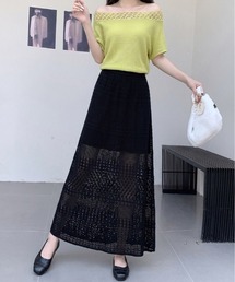 透かし編みニットロングスカート