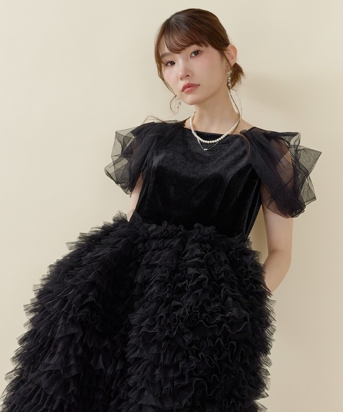 Kana(カナ)の「ボリュームフリルベロアドレス パーティー 結婚式 お呼ばれ オケージョン デイリー(ドレス・レディース・ブラック/ブラック系その他2/ブルー・M)」の20枚目の写真