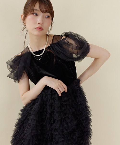 Kana(カナ)の「ボリュームフリルベロアドレス パーティー 結婚式 お呼ばれ オケージョン デイリー(ドレス・レディース・ブラック/ブラック系その他2/ブルー・M)」の14枚目の写真