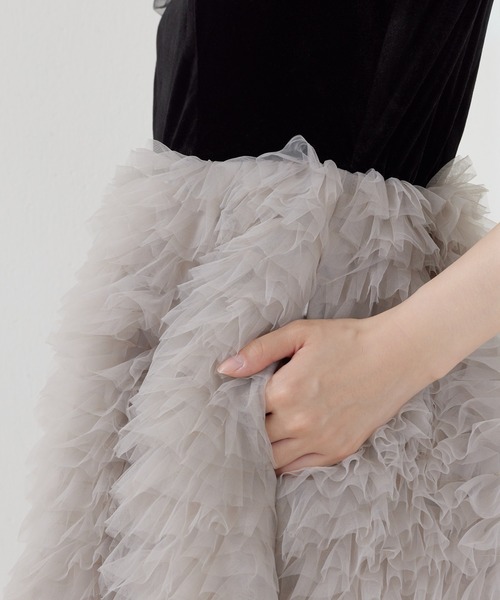 Kana(カナ)の「ボリュームフリルベロアドレス パーティー 結婚式 お呼ばれ オケージョン デイリー(ドレス・レディース・ブラック/ブラック系その他2/ブルー・M)」の7枚目の写真