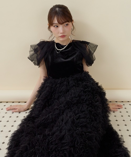 Kana(カナ)の「ボリュームフリルベロアドレス パーティー 結婚式 お呼ばれ オケージョン デイリー(ドレス・レディース・ブラック/ブラック系その他2/ブルー・M)」の13枚目の写真