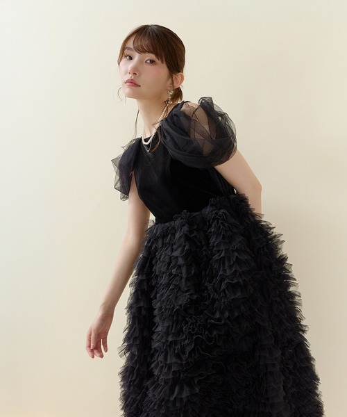 Kana(カナ)の「ボリュームフリルベロアドレス パーティー 結婚式 お呼ばれ オケージョン デイリー(ドレス・レディース・ブラック/ブラック系その他2/ブルー・M)」の19枚目の写真