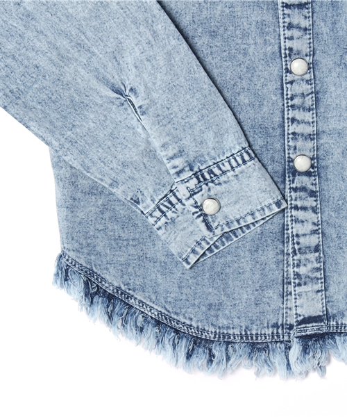 VENCEEXCHANGE（ヴァンスエクスチェンジ）の「kids フリンジケミカルデニムキッズシャツ          （シャツ/ブラウス・キッズ・オフホワイト・130cm/140cm/150cm/120cm）」の5枚目の写真