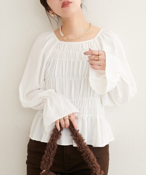 natural couture(ナチュラルクチュール)の「ランダムシャーリングシアーブラウス(シャツ/ブラウス・レディース・オフホワイト/ボルドー/ブラック/ブラウン/ドット・FREE)」の8枚目の写真