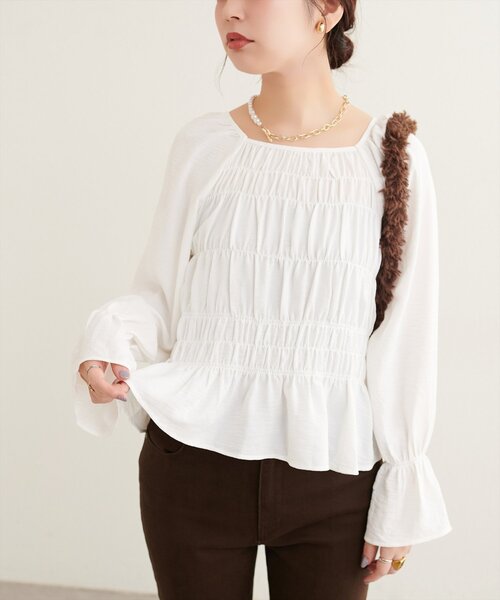 natural couture(ナチュラルクチュール)の「ランダムシャーリングシアーブラウス(シャツ/ブラウス・レディース・オフホワイト/ボルドー/ブラック/ブラウン/ドット・FREE)」の9枚目の写真