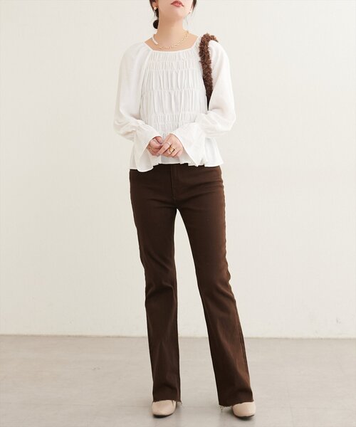 natural couture(ナチュラルクチュール)の「ランダムシャーリングシアーブラウス(シャツ/ブラウス・レディース・オフホワイト/ボルドー/ブラック/ブラウン/ドット・FREE)」の11枚目の写真
