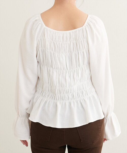 natural couture(ナチュラルクチュール)の「ランダムシャーリングシアーブラウス(シャツ/ブラウス・レディース・オフホワイト/ボルドー/ブラック/ブラウン/ドット・FREE)」の14枚目の写真