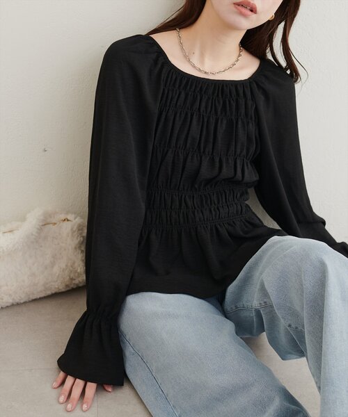 natural couture(ナチュラルクチュール)の「ランダムシャーリングシアーブラウス(シャツ/ブラウス・レディース・オフホワイト/ボルドー/ブラック/ブラウン/ドット・FREE)」の18枚目の写真