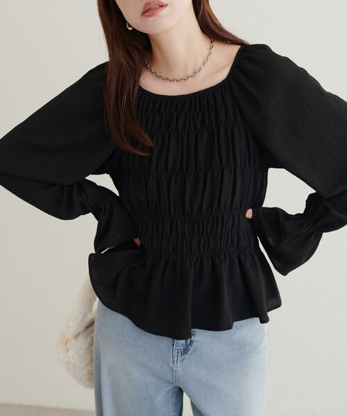 natural couture(ナチュラルクチュール)の「ランダムシャーリングシアーブラウス(シャツ/ブラウス・レディース・オフホワイト/ボルドー/ブラック/ブラウン/ドット・FREE)」の19枚目の写真