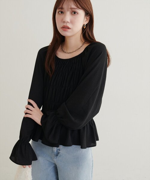 natural couture(ナチュラルクチュール)の「ランダムシャーリングシアーブラウス(シャツ/ブラウス・レディース・オフホワイト/ボルドー/ブラック/ブラウン/ドット・FREE)」の20枚目の写真