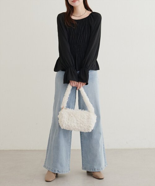 natural couture(ナチュラルクチュール)の「ランダムシャーリングシアーブラウス(シャツ/ブラウス・レディース・オフホワイト/ボルドー/ブラック/ブラウン/ドット・FREE)」の21枚目の写真