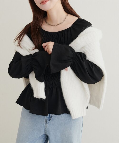 natural couture(ナチュラルクチュール)の「ランダムシャーリングシアーブラウス(シャツ/ブラウス・レディース・オフホワイト/ボルドー/ブラック/ブラウン/ドット・FREE)」の22枚目の写真
