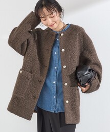 〈手洗い可能〉ループジャジー ボタン ノーカラー コート◆