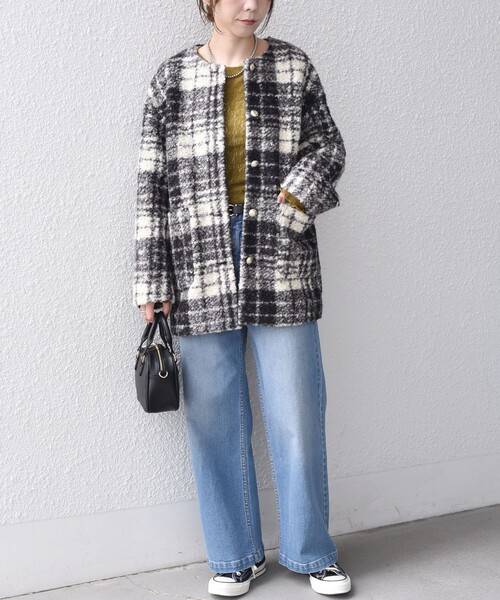 SHIPS Colors(シップス カラーズ)の「〈手洗い可能〉ループジャジー ボタン ノーカラー コート◆(ノーカラーコート・レディース・ネイビー/グレー/ブラウン・ONE SIZE)」の21枚目の写真